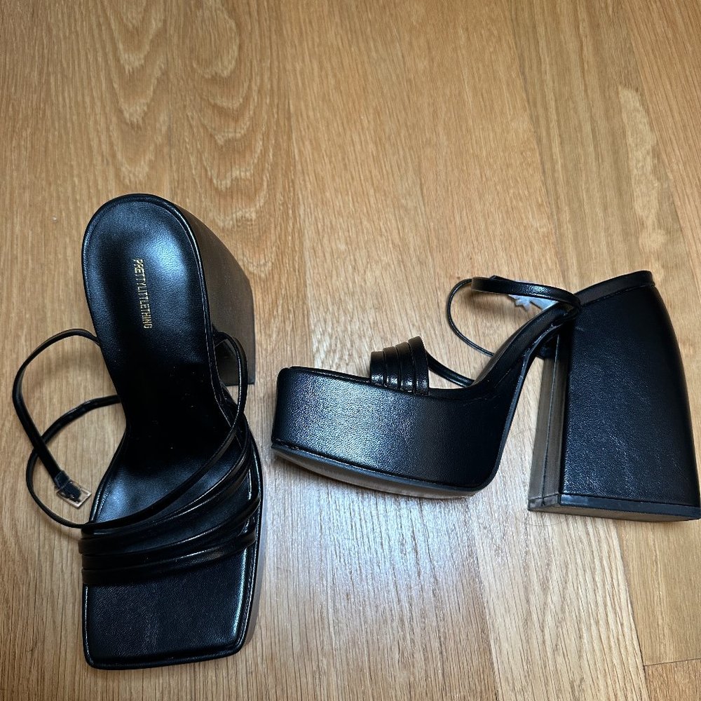 Women's Black Platform Strappy Heels